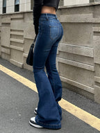 Blue Wash Distressed Stretch Flare Jeans Flare Jeans