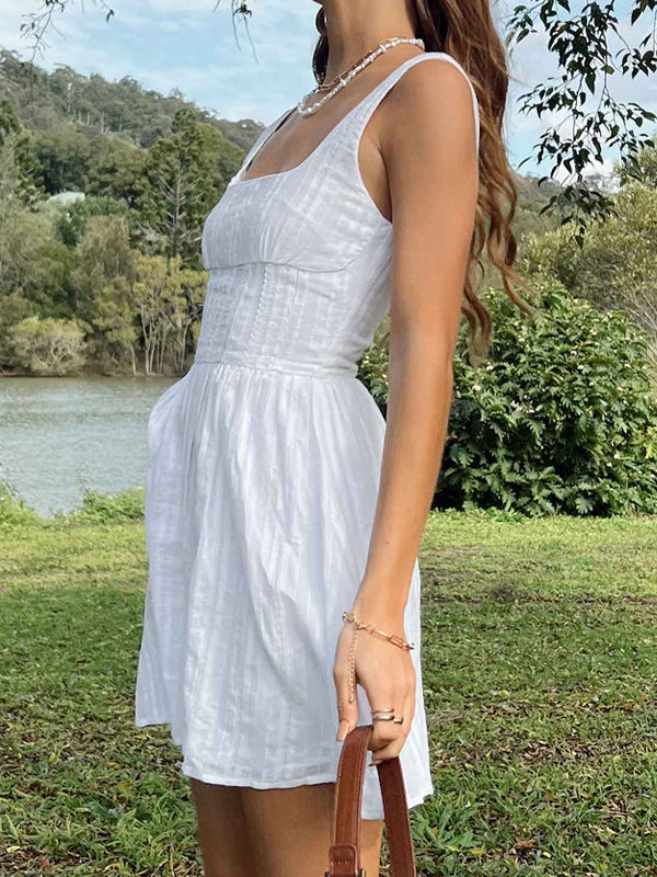 Square Neck Ruffles Mini Dresses Mini Dresses