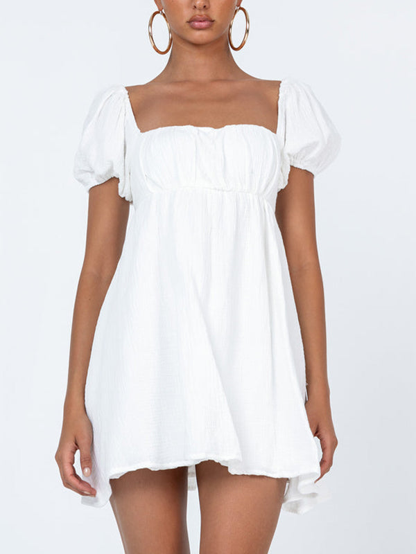Short Puff Sleeve Square Neck Mini Dress Mini Dresses