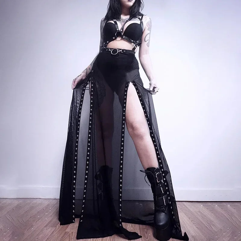 Goth Mesh Lace-Up Dark Summer Skirt