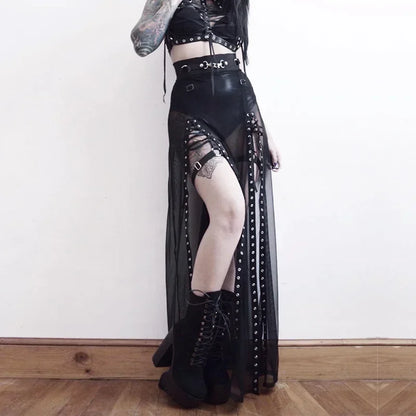 Goth Mesh Lace-Up Dark Summer Skirt