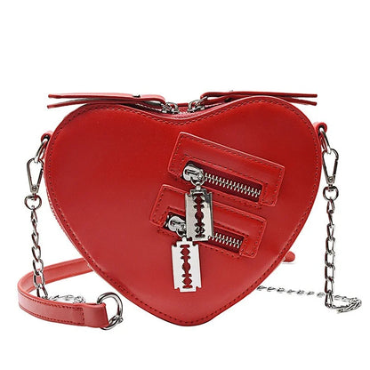 Gothic Summer Zipper Chain Blade Shoulder Casual Crossbody Heart Handbag Bag