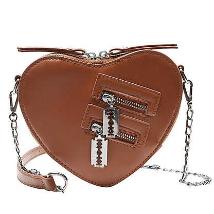 Gothic Summer Zipper Chain Blade Shoulder Casual Crossbody Heart Handbag Bag