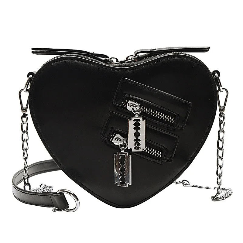 Gothic Summer Zipper Chain Blade Shoulder Casual Crossbody Heart Handbag Bag