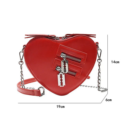 Gothic Summer Zipper Chain Blade Shoulder Casual Crossbody Heart Handbag Bag