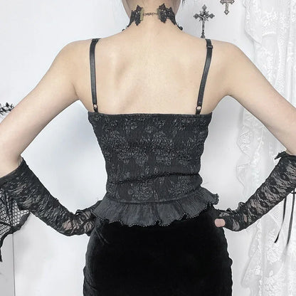 Gothic Retro Sexy Grunge Jacquard Bead Pendant Backless Top