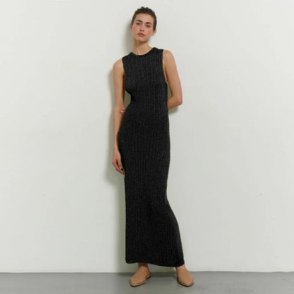 Green Knitted Summer Sexy Hollow Out Sleeveless Maxi Dress