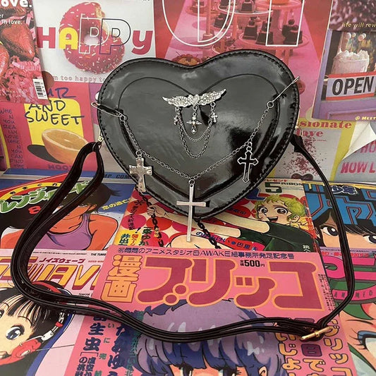 Y2K Subculture Women Cross Heart Shaped Punk Gothic Shoulder Bag