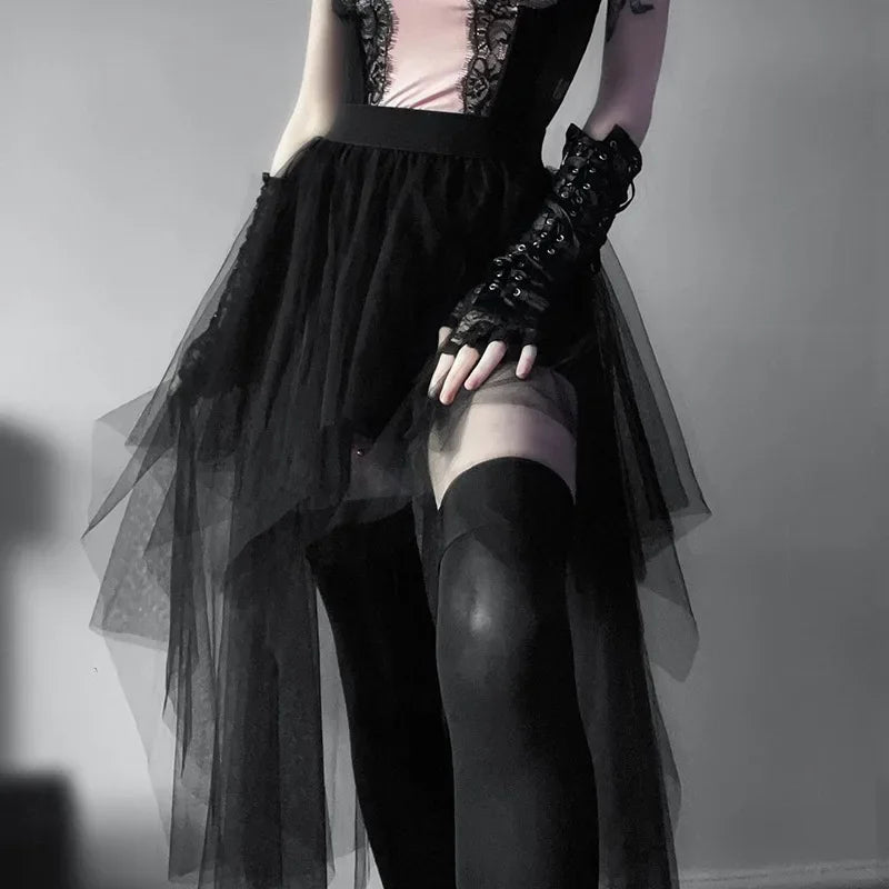 High Waisted Gothic Net Yarn Summer Skirt