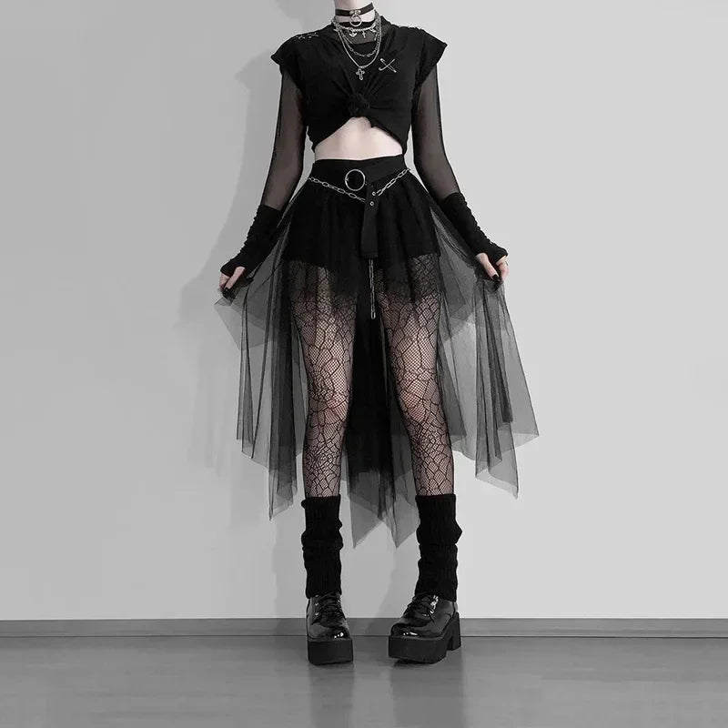 High Waisted Gothic Net Yarn Summer Skirt