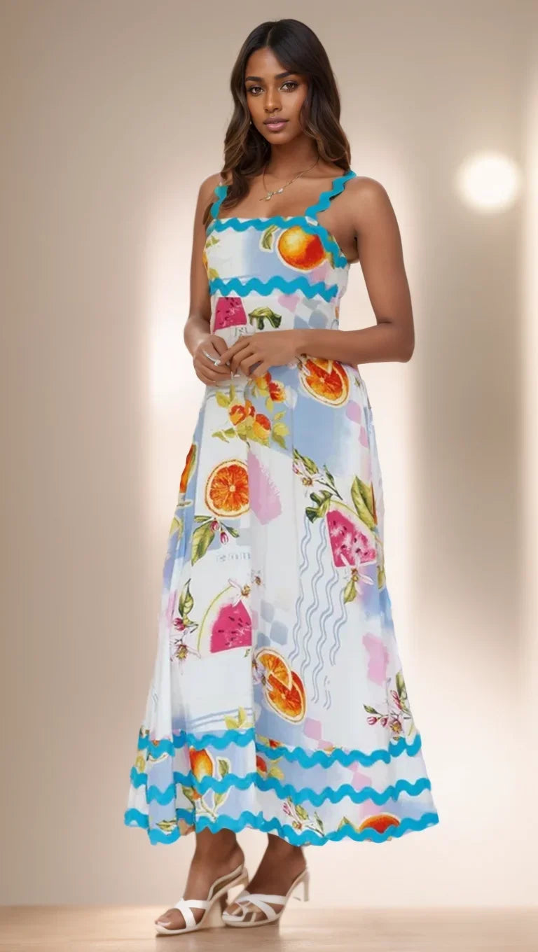 Holiday Digital Printed Long Women Fashion Summer Elegant A Line Vintage Sling Maxi Dress