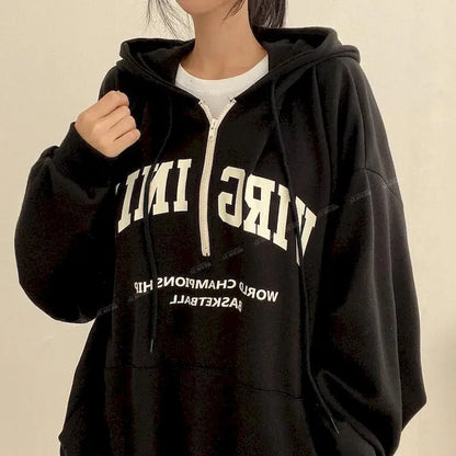 Harajuku Letter Print Korean Oversized Long Sleeve Casual Pullover Hoody