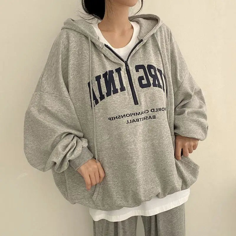 Harajuku Letter Print Korean Oversized Long Sleeve Casual Pullover Hoody