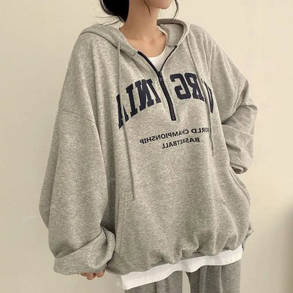 Harajuku Letter Print Korean Oversized Long Sleeve Casual Pullover Hoody