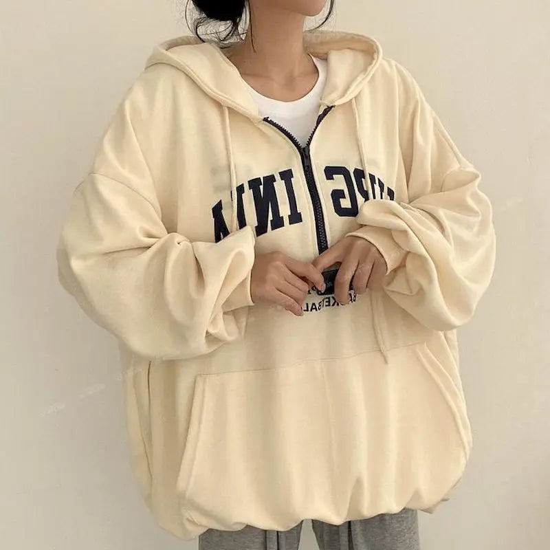 Harajuku Letter Print Korean Oversized Long Sleeve Casual Pullover Hoody