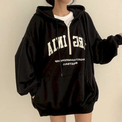 Harajuku Letter Print Korean Oversized Long Sleeve Casual Pullover Hoody