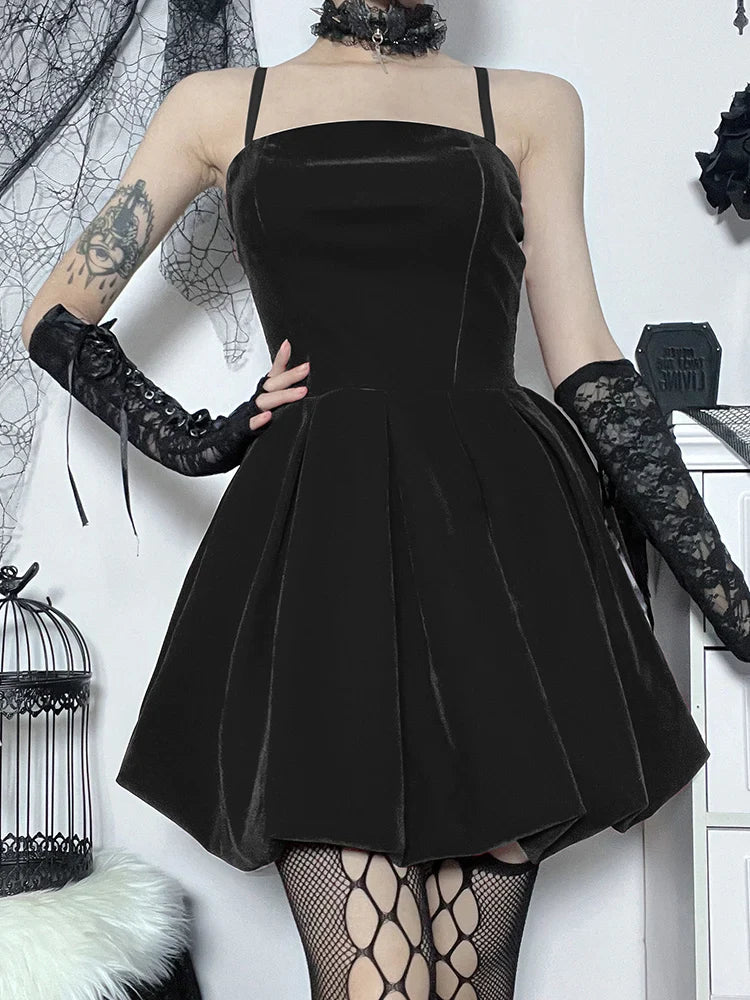 Velvet Solid Shirring High Waist Straps A-Line Party Mini Elegant New Year Dress