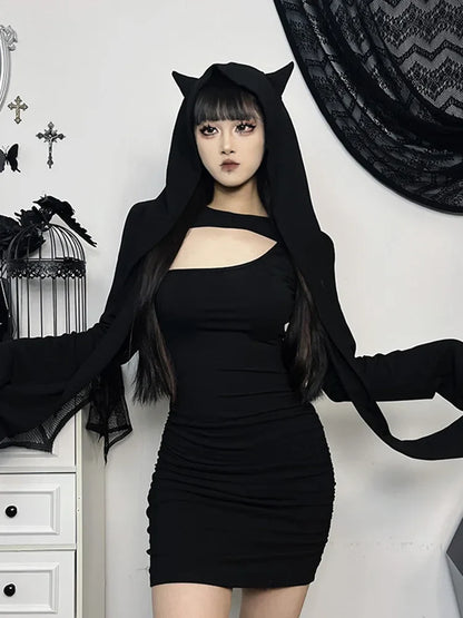 Wasteland Kitten Hollow Out Sleeve Folds Bodycon Dress