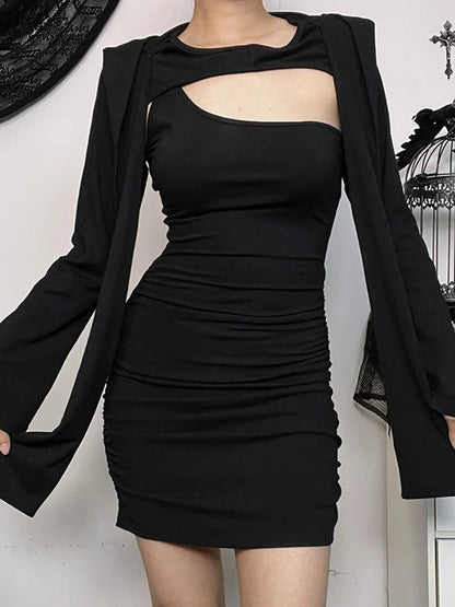 Wasteland Kitten Hollow Out Sleeve Folds Bodycon Dress