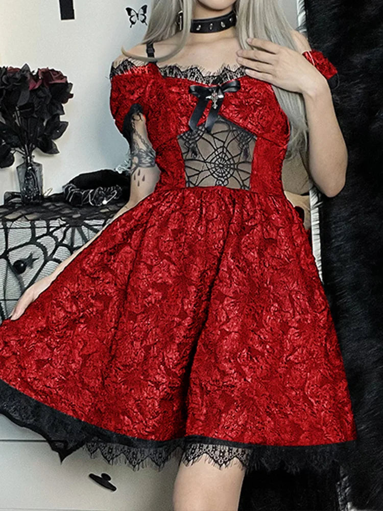 Mini Party Aesthetic Grunge High Sexy Lace Cutouts One Clubwear Elegant Y2K Shoulder Prom A-Line Waist Strap Dress