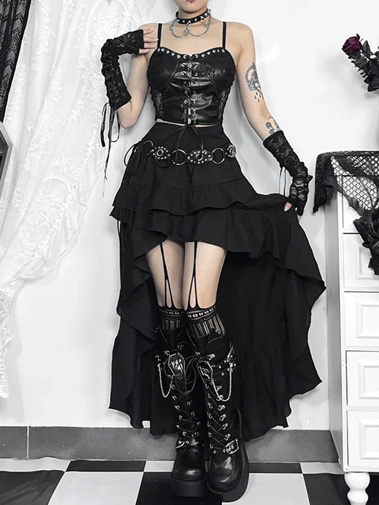 Victorian-Inspired SteamRetro Gothic Hi-Low Lace Party Skirt