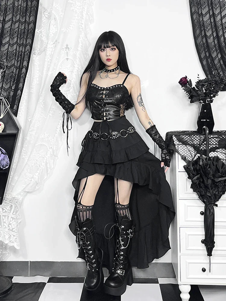 Victorian-Inspired SteamRetro Gothic Hi-Low Lace Party Skirt