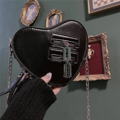 Gothic Leather Aesthetic Y2k Grunge Heart Street PU Harajuku High Bag