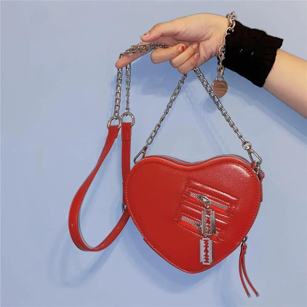 Gothic Leather Aesthetic Y2k Grunge Heart Street PU Harajuku High Bag