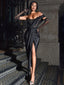 Stella Black Off Shoulder Graceful Crystal Corset Satin Gown XXS / US Dresses