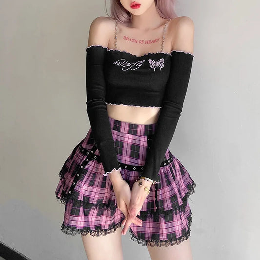 Lolita Cake Gothic Japanese Plaid Skirt