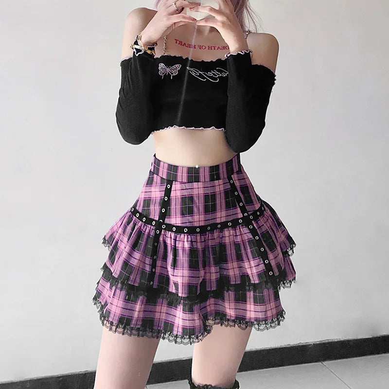 Lolita Cake Gothic Japanese Plaid Skirt