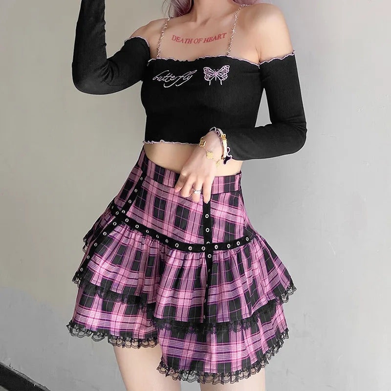 Lolita Cake Gothic Japanese Plaid Skirt