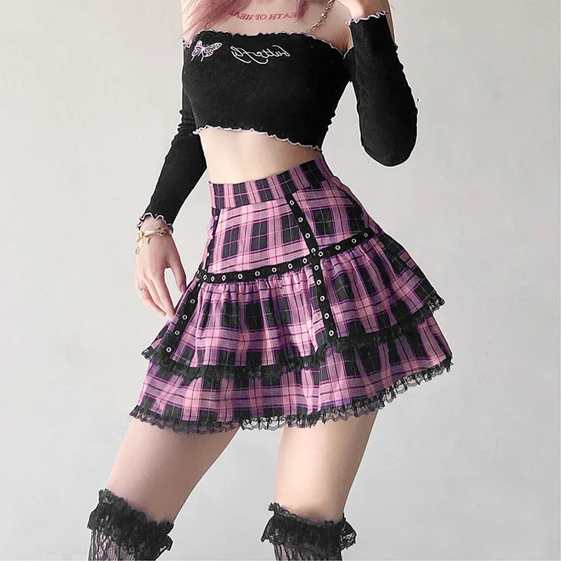 Lolita Cake Gothic Japanese Plaid Skirt