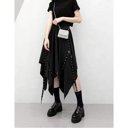 Long Dark Tie Street Y2k Gothic Skirt