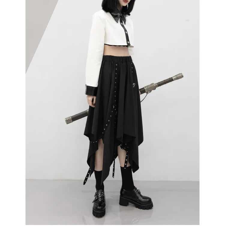 Long Dark Tie Street Y2k Gothic Skirt