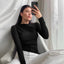 Basic White Skew Neck Long Sleeve Tee Black / S