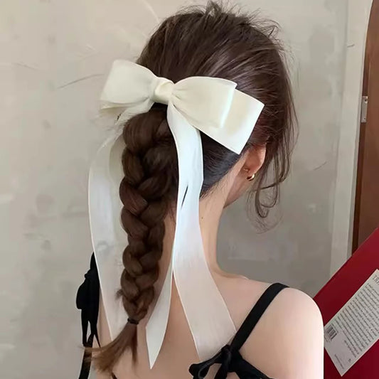 Fashion Mesh Ribbon Back Head Top Clip Retro Christmas Hair Accessory