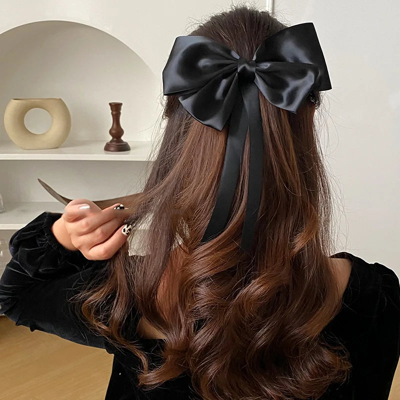 Korean Fashion Black Ribbon Elegant Bow Tie Christmas Hair Accessory