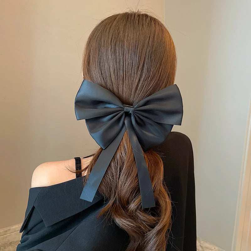 Korean Fashion Black Ribbon Elegant Bow Tie Christmas Hair Accessory