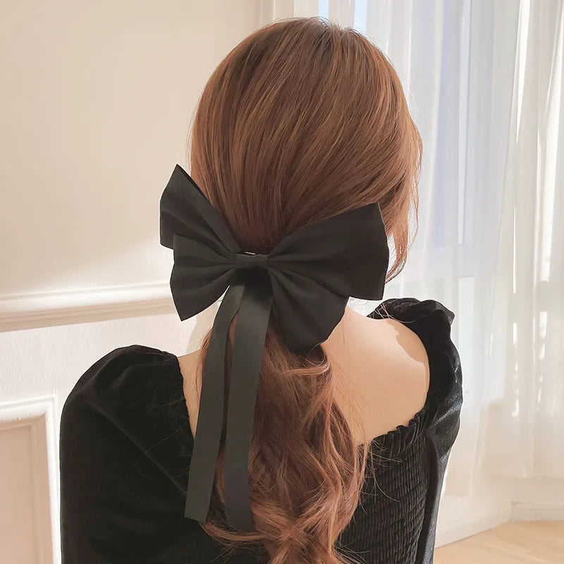 Korean Fashion Black Ribbon Elegant Bow Tie Christmas Hair Accessory