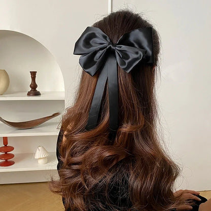 Korean Fashion Black Ribbon Elegant Bow Tie Christmas Hair Accessory