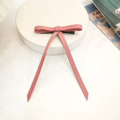 New PU Leather Bow Long Ribbon Duckbill Clip Christmas Hair Accessory