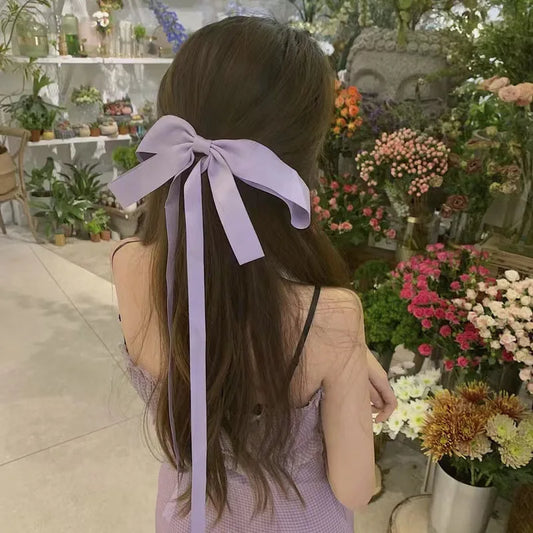 New Long Ribbon Bow Back Head Headdress Christmas Hair Accessory