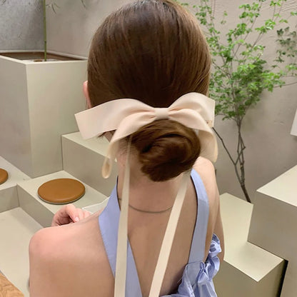 New Long Ribbon Bow Back Head Headdress Christmas Hair Accessory