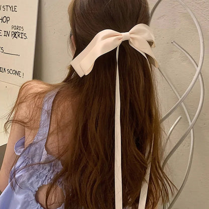 New Long Ribbon Bow Back Head Headdress Christmas Hair Accessory