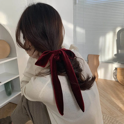 Velvet Long Ribbon Soft Elastic Bow Christmas Hair Accessory