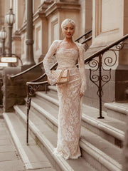 Maxi Women Clothing 2024 Lace Up White Wedding Events Elegant Lace Detachable Cape Party Dress