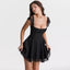 Summer Lace Patchwork Square Neck Mini Casual A Line Birthday Black Lace Up Women’s Clothing Dress refer to size chart