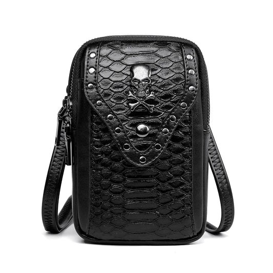 Motorcycle Skull Snake Pattern Ladies Punk Outdoor Travel Lipstick Mobile Phone Bag