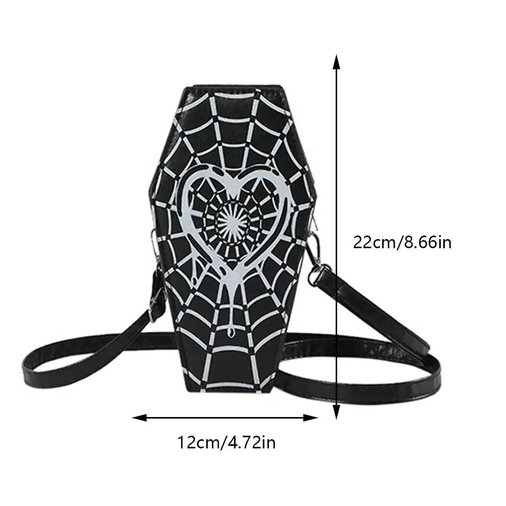 Novelty Halloween Sling Spider PU Gothic Leather Coffin Web Shape Bag